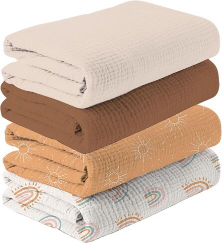 Happy Flute 4Set Muslin Swaddle Blankets–Ultra Soft Baby Blanket for Newborns,Receiving Blankets for Baby Girls & Boys–Baby Essentials 0-3 Years,40x40inches (Flower) in Saudi Arabia