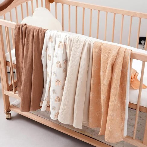 Happy Flute 4Set Muslin Swaddle Blankets–Ultra Soft Baby Blanket for Newborns,Receiving Blankets for Baby Girls & Boys–Baby Essentials 0-3 Years,40x40inches (Flower) in Saudi Arabia