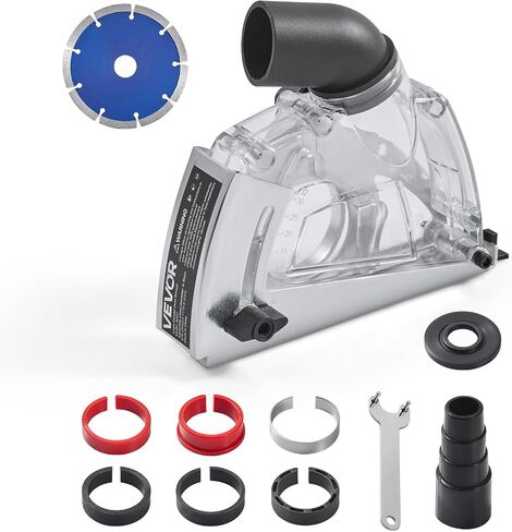 VEVOR Cutting Dust Shroud for Angle Grinders, Universal 4-5 in Angle Grinder Dust Shroud with 6 Clamping Washers & 5 in Diamond Grinding Cup Wheel, Adjustable Cutting Depth, Connect to Vacuum Cleaner in Saudi Arabia