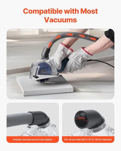 VEVOR Cutting Dust Shroud for Angle Grinders, Universal 4-5 in Angle Grinder Dust Shroud with 6 Clamping Washers & 5 in Diamond Grinding Cup Wheel, Adjustable Cutting Depth, Connect to Vacuum Cleaner in Saudi Arabia