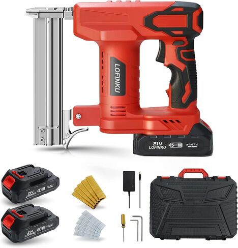 Cordless Nail Gun Battery Powered Brad Nailer, 2-In-1 Nail/Staple Gun, Electric Nail Gun,Brad Nailer Cordless, 2×2.0Ah Batteries,for Upholstery, Woodworking and Carpentry RED in Saudi Arabia