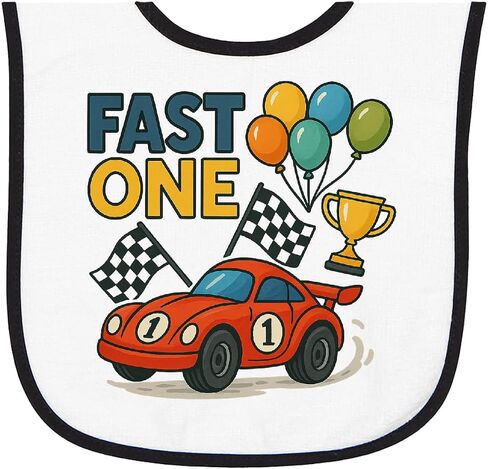 inktastic Fast 1 Race Car with Balloons and Trophy Baby Terry Cloth Bib in Saudi Arabia