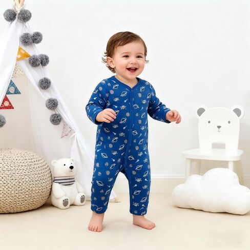 Baby Boy Girl Footless Jumpsuit Long Sleeves Side Snap Outfits Wither Clothes Air Layer Clothing for 0-12 Months in Saudi Arabia