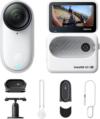 حزمة Insta360 GO 3S لركوب الدراجات - 128 جيجابايت بيضاء 4K كاميرا تسجيل فيديو صغيرة محمولة، نقاط نظر بدون استخدام اليدين، يمكن تركيبها في أي مكان، تثبيت، عمر بطارية 140 دقيقة، مقاومة للماء 10 أمتار، نقطة رؤية للحيوانات الأليفة، أبيض in Saudi Arabia