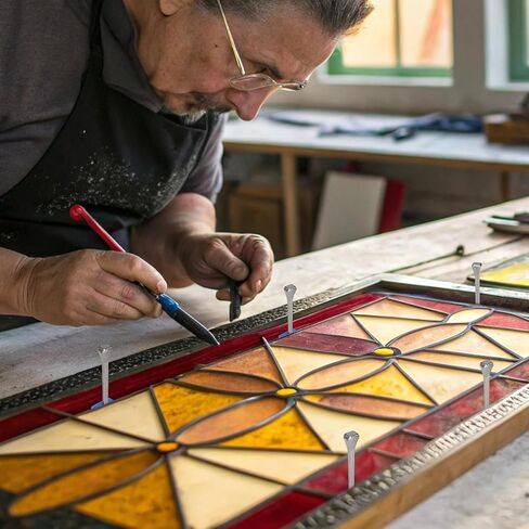 Zonon 150 Pcs Stained Glass Making Tool Set 100 Horseshoe Nails and 50 Glass Stop Blocks for Making Stained Panels in Saudi Arabia
