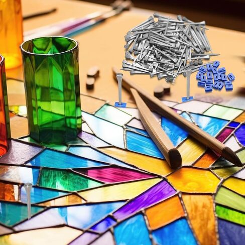 Zonon 150 Pcs Stained Glass Making Tool Set 100 Horseshoe Nails and 50 Glass Stop Blocks for Making Stained Panels in Saudi Arabia