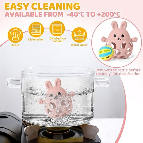 Orzbow Baby Teething Toys 3-6 Months, 2 in 1 Rattle & Hand Teethers for Teething Relief, Easy Grasp Teething Mittens for Babies 0-12 Months,Food Grade Silicone, Newborn Infant Toddler Gift, Pink in Kuwait