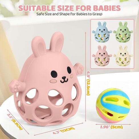 Orzbow Baby Teething Toys 3-6 Months, 2 in 1 Rattle & Hand Teethers for Teething Relief, Easy Grasp Teething Mittens for Babies 0-12 Months,Food Grade Silicone, Newborn Infant Toddler Gift, Pink in Kuwait