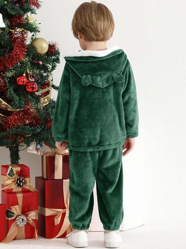 WISREMT طفل 2 قطعة ملابس الخريف الصبي لينة الدافئة الصوف ملابس الشتاء طويلة الأكمام هوديي و بنطال رياضي مجموعة ملابس in Kuwait