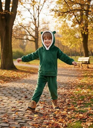 WISREMT طفل 2 قطعة ملابس الخريف الصبي لينة الدافئة الصوف ملابس الشتاء طويلة الأكمام هوديي و بنطال رياضي مجموعة ملابس in Kuwait