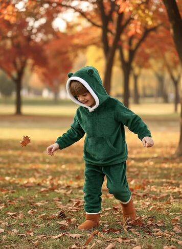 WISREMT طفل 2 قطعة ملابس الخريف الصبي لينة الدافئة الصوف ملابس الشتاء طويلة الأكمام هوديي و بنطال رياضي مجموعة ملابس in Kuwait