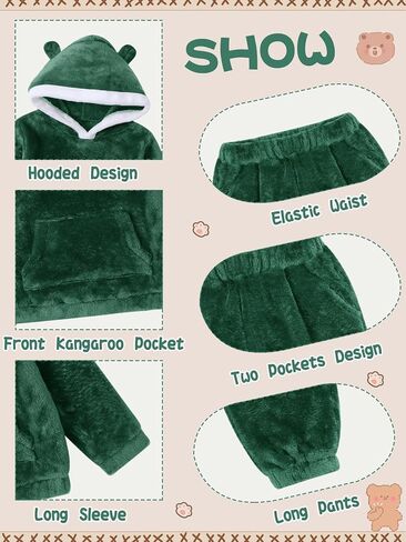 WISREMT طفل 2 قطعة ملابس الخريف الصبي لينة الدافئة الصوف ملابس الشتاء طويلة الأكمام هوديي و بنطال رياضي مجموعة ملابس in Kuwait