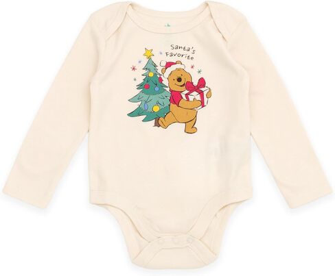 Disney Christmas Baby Bodysuit, Pants and Velour Santa Hat 3 Piece Outfit Set Newborn to Infant Sizes (Newborn - 24 Months) in Saudi Arabia