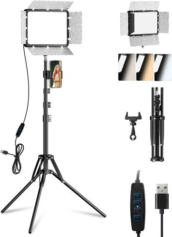 1-Pack LED Video Light Kit with Phone Holder & Barndoor, 2800-7000K Dimmable Studio Lighting for Video Recording, Live Streaming, YouTube, Vlogging, Photography, Makeup, Content Creation, Podcast in Saudi Arabia