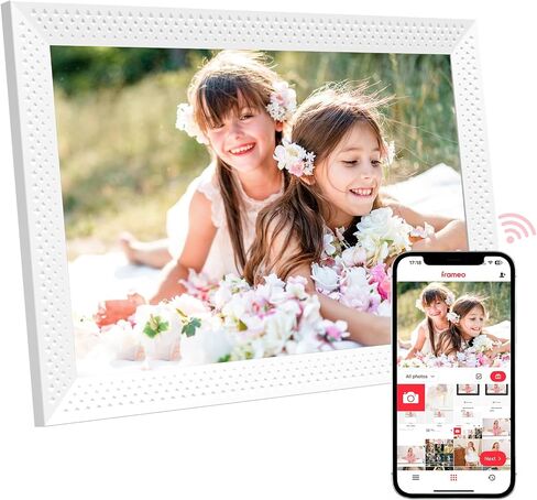 إطار صور رقمي Okulaku مقاس 10.1 بوصة إطار صور إلكتروني ذكي سعة 32 جيجابايت شاشة تعمل باللمس تدور تلقائيًا، مكتب أو مثبت على الحائط، مشاركة الصور ومقاطع الفيديو على الفور، هدايا للأم والأب والنساء والرجال (أبيض) in Kuwait