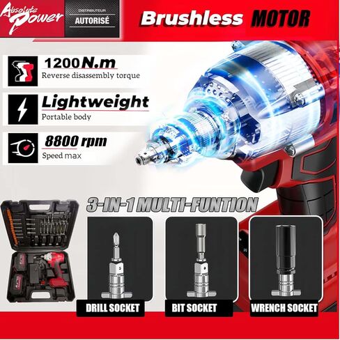 POWZEN 1/2" Cordless Impact Wrench 1200N.m Electric Impact Gun, w/2pcs 24V 2x6.0AH M18 Rechargable Battery, Fast Charger,Impact Driver Kit (0-8800 rpm), Socket for drill,Screwdriver,lug nuts in Saudi Arabia