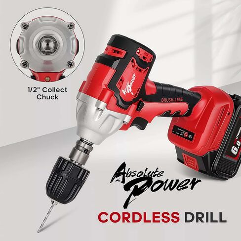 POWZEN 1/2" Cordless Impact Wrench 1200N.m Electric Impact Gun, w/2pcs 24V 2x6.0AH M18 Rechargable Battery, Fast Charger,Impact Driver Kit (0-8800 rpm), Socket for drill,Screwdriver,lug nuts in Saudi Arabia