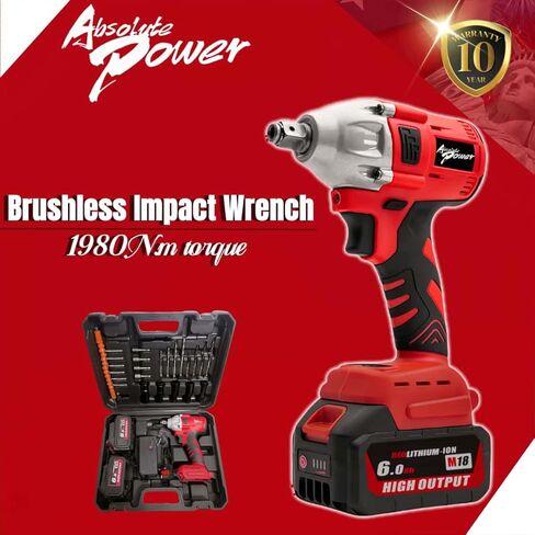 POWZEN 1/2" Cordless Impact Wrench 1200N.m Electric Impact Gun, w/2pcs 24V 2x6.0AH M18 Rechargable Battery, Fast Charger,Impact Driver Kit (0-8800 rpm), Socket for drill,Screwdriver,lug nuts in Saudi Arabia