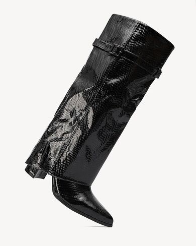 أحذية طويلة للركبة للسيدات من NEWBELLA - أحذية بنطال من جلد البولي يوريثان اللامع، أحذية بكعب عريض بمقدمة مدببة عصرية للملابس in Kuwait