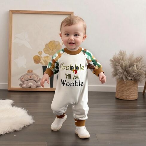 ملابس عيد الشكر الأولى للأطفال الأولاد والبنات ملابس لحديثي الولادة من تركيا Gobble مطرزة بذلة رومبير منقوشة للخريف in Kuwait