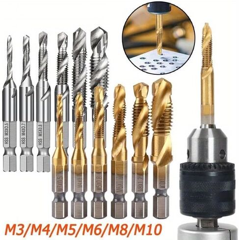6 قطع من عرقوب سداسي مطلي بالتيتانيوم HSS برغي خيط متري لقم ثقب المسمار مركب M3 M4 M5 M6 M8 M10 أدوات يدوية (ذهبي، قصير) in Saudi Arabia