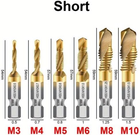 6 قطع من عرقوب سداسي مطلي بالتيتانيوم HSS برغي خيط متري لقم ثقب المسمار مركب M3 M4 M5 M6 M8 M10 أدوات يدوية (ذهبي، قصير) in Saudi Arabia