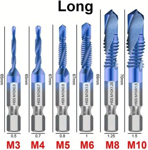 6 قطع من عرقوب سداسي مطلي بالتيتانيوم HSS برغي خيط متري لقم ثقب المسمار مركب M3 M4 M5 M6 M8 M10 أدوات يدوية (ذهبي، قصير) in Saudi Arabia
