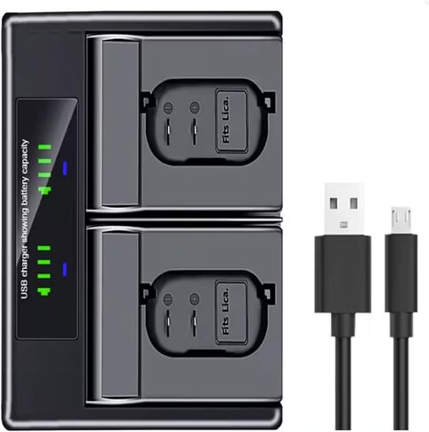 شاحن بطارية USB مزدوج لجهاز Leica Q2 - متوافق مع بطاريتين BP-SCL4، دعم شحن مستقل أو متزامن in Kuwait