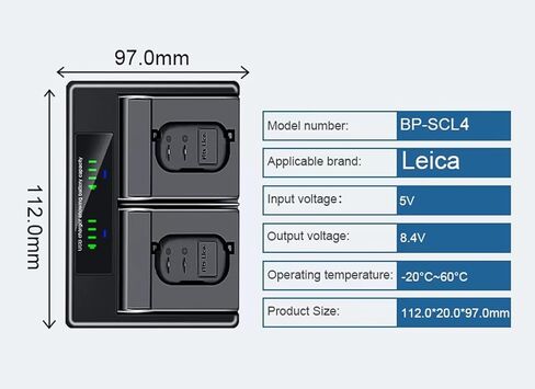 شاحن بطارية USB مزدوج لجهاز Leica Q2 - متوافق مع بطاريتين BP-SCL4، دعم شحن مستقل أو متزامن in Kuwait