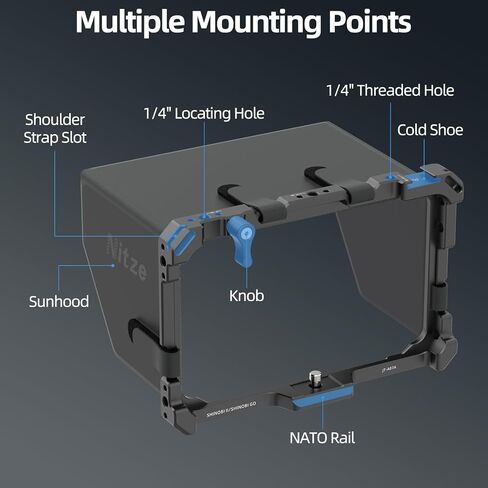 طقم قفص Nitze لشاشة Atomos Shinobi II/Shinobi GO، مع حذاء بارد مدمج، وسكة ناتو وغطاء شمس من جلد البولي يوريثان - JT-A07B in Saudi Arabia