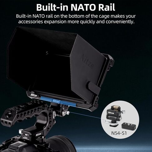 طقم قفص Nitze لشاشة Atomos Shinobi II/Shinobi GO، مع حذاء بارد مدمج، وسكة ناتو وغطاء شمس من جلد البولي يوريثان - JT-A07B in Saudi Arabia