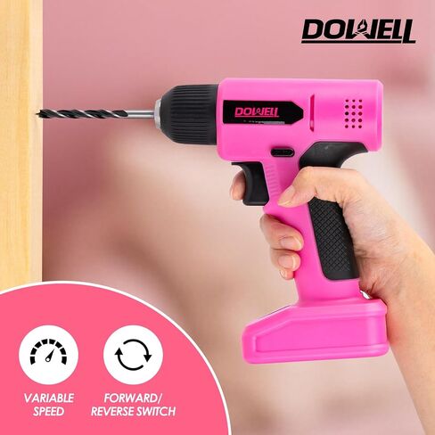 DOWELL 8V Cordless Drill Tool Set 58 PCS, Built-in LED, Variable Speed | Blow Molded Case, for DIY, Home Maintenance & Light Drilling, Pink, Type-C Charge Cable in Saudi Arabia