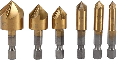 Generic 6pcs HSS Chamfer Countersink 1/4 Hex Shank 90 Degree Chamfering Cutter Set for Working Carpentry in Saudi Arabia