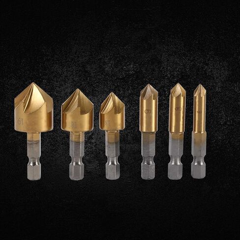Generic 6pcs HSS Chamfer Countersink 1/4 Hex Shank 90 Degree Chamfering Cutter Set for Working Carpentry in Saudi Arabia
