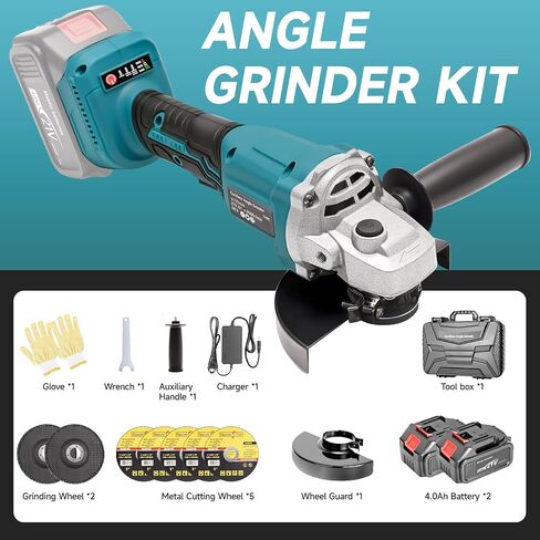 Cordless Angle Grinder Tool, Power Angle Grinders with 2 * 4.0ah Battery, 8500 RPM Brushless Power Motor 4-1/2-Inch To 5-Inch Electric Grinder Tool Set for Cutting, Grinding, Polishing in Saudi Arabia