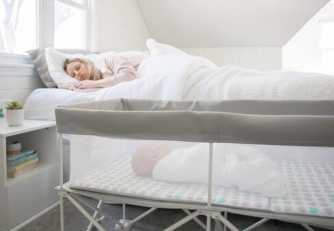 Regalo Baby Basics Infant Bassinet with Canopy, Award Winning Brand, Quick fold and Easy Setup, Removable Pad, See-Through Mesh, Bed-Side Bassinet, Gray in Kuwait