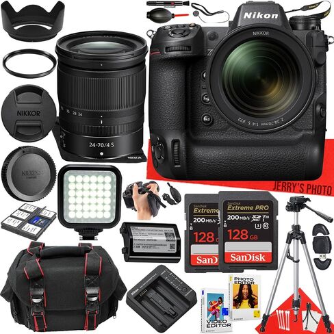 كاميرا Nikon Z9 بدون مرآة مع عدسة Nikon NIKKOR Z مقاس 24-70 مم f/4 S + قطعتين ذاكرة 128 جيجابايت + ضوء LED + حقيبة كاميرا + حامل ثلاثي القوائم + المزيد (حزمة 31 قطعة) (متجددة) in Saudi Arabia