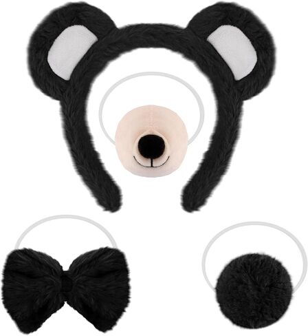 Vovii 4PC Animal Cosplay Set for Children Ears Headband Realistic Nose Bow Tie and Tail for Dress Up Role Play in Saudi Arabia
