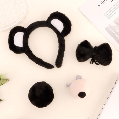 Vovii 4PC Animal Cosplay Set for Children Ears Headband Realistic Nose Bow Tie and Tail for Dress Up Role Play in Saudi Arabia