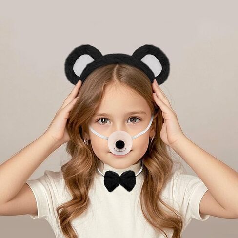 Vovii 4PC Animal Cosplay Set for Children Ears Headband Realistic Nose Bow Tie and Tail for Dress Up Role Play in Saudi Arabia