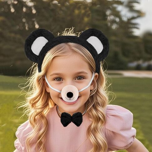 Vovii 4PC Animal Cosplay Set for Children Ears Headband Realistic Nose Bow Tie and Tail for Dress Up Role Play in Saudi Arabia