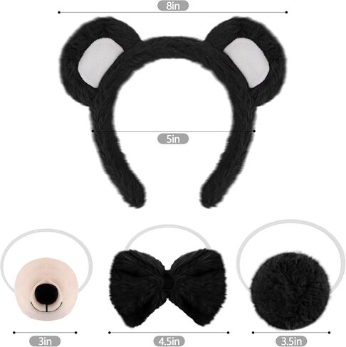 Vovii 4PC Animal Cosplay Set for Children Ears Headband Realistic Nose Bow Tie and Tail for Dress Up Role Play in Saudi Arabia