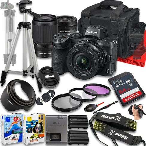 كاميرا Nikon Z5 بدون مرآة مع عدسة Z DX 16-50 مم f/3.5-6.3 VR و50-250 مم f/4.5-6.3 VR + ذاكرة 64 جيجابايت + بطارية إضافية + حقيبة كاميرا + حامل ثلاثي القوائم + المزيد (حزمة 25 قطعة) (متجددة) in Saudi Arabia