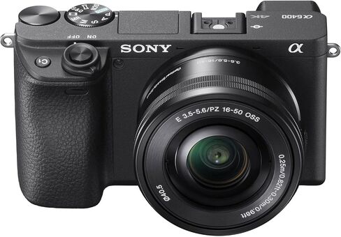 كاميرا Sony a6400 بدون مرآة مع عدسة Sony E PZ مقاس 16-50 مم f/3.5-5.6 OSS + قطعتين ذاكرة 64 جيجابايت + ضوء LED + حقيبة كاميرا + حامل ثلاثي + المزيد (حزمة 27 قطعة) (متجددة) in Saudi Arabia