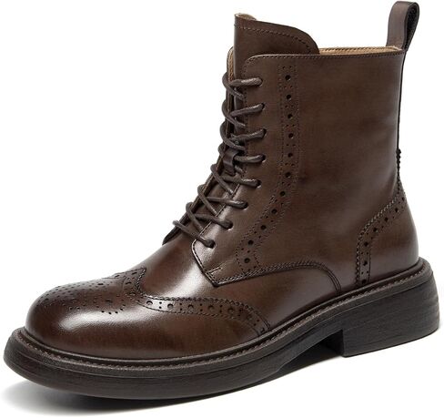 BEAU TODAY Combat Boots Womens, Leather Lace-up Brogue Oxfords Boots, Chunky Low Heel Ankle Booties for Women, Fashion Platform Dressy Fall Short Booties Shoes with Side Zipper in Saudi Arabia
