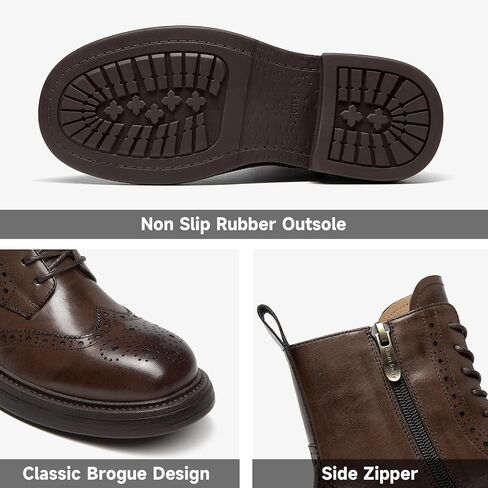 BEAU TODAY Combat Boots Womens, Leather Lace-up Brogue Oxfords Boots, Chunky Low Heel Ankle Booties for Women, Fashion Platform Dressy Fall Short Booties Shoes with Side Zipper in Saudi Arabia