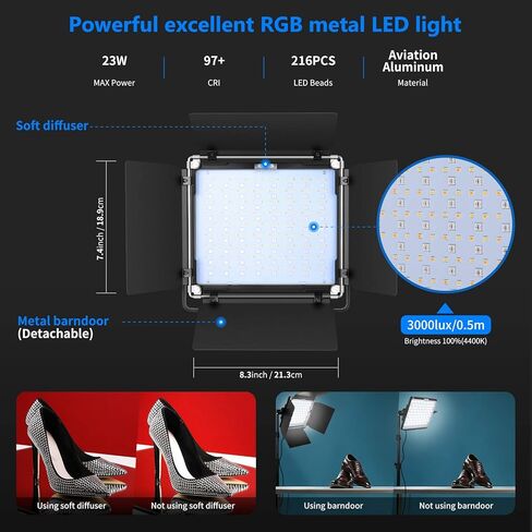 Neewer 2 حزم P200 RGB LED طقم بطارية ضوء الفيديو مع التحكم في التطبيق - CRI97 + 360 درجة كامل اللون RGB ضوء مسبق 9 مشاهد مع قوس U/Barndoor/شاشة LED/ ليوتيوب، التصوير الفوتوغرافي في الهواء الطلق in Saudi Arabia