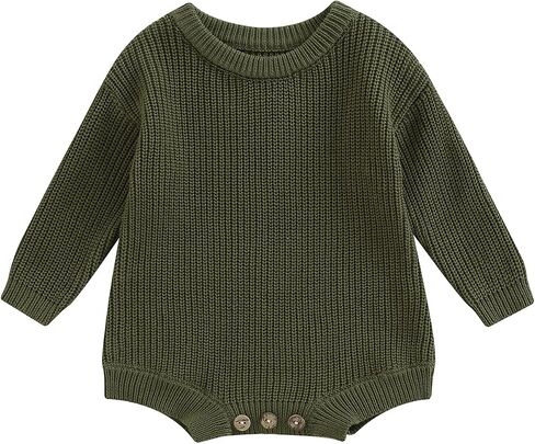 Newborn Baby Boy Girl Fall Winter Clothes Chunky Knit Sweater Romper | Solid Color Long Sleeve Onesie Oversized Romper One Piece Bodysuit Newborn Baby Boy Girl Coming Home Outfit Cute Clothes in Saudi Arabia