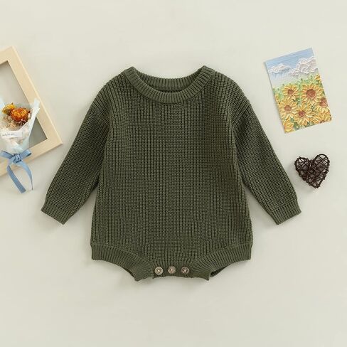 Newborn Baby Boy Girl Fall Winter Clothes Chunky Knit Sweater Romper | Solid Color Long Sleeve Onesie Oversized Romper One Piece Bodysuit Newborn Baby Boy Girl Coming Home Outfit Cute Clothes in Saudi Arabia