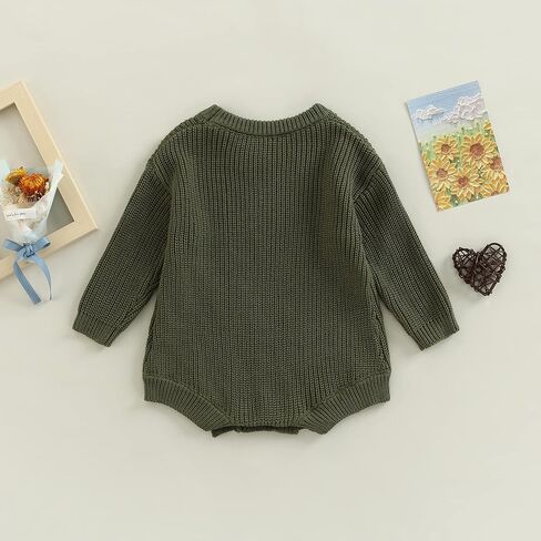 Newborn Baby Boy Girl Fall Winter Clothes Chunky Knit Sweater Romper | Solid Color Long Sleeve Onesie Oversized Romper One Piece Bodysuit Newborn Baby Boy Girl Coming Home Outfit Cute Clothes in Saudi Arabia